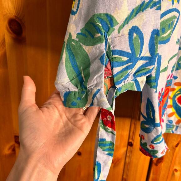 Hester & Orchard Linen Blend Floral Button Front Blouse Women’s Large Multicolor - Picture 3 of 9